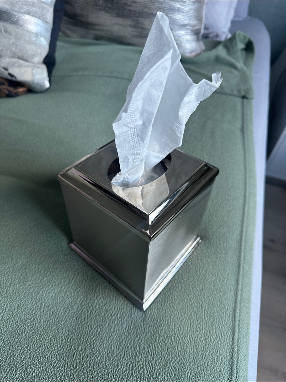 Stainless Steel Square Tissue Box Cover - Silver